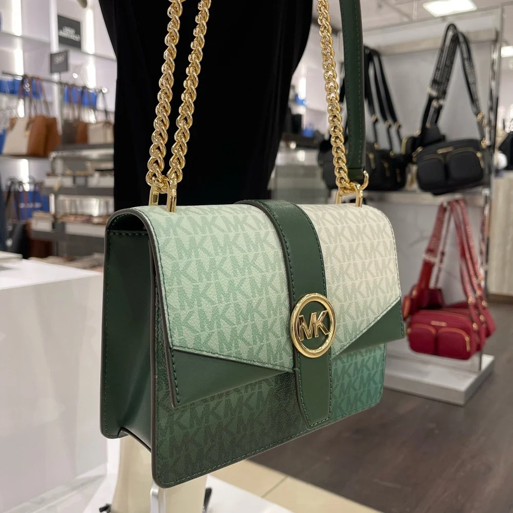 Michael Kors Greenwich Sm Color-Block Signature Logo Flap Crossbody XBODY Moss